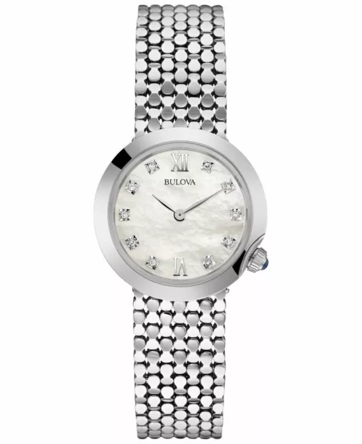 Bulova 96P163 10 Diamonds Silver Tone White Mother of Pearl Dial Womens Watch