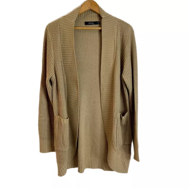 Zesica Women's Cardigan Sweater M Tan Brown Open Front Long Sleeve Soft Knit