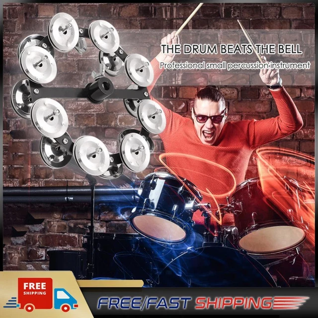 Drum Cymbals Hi Hat Tambourine Steel Bells with Row Jingles Portable Instrument