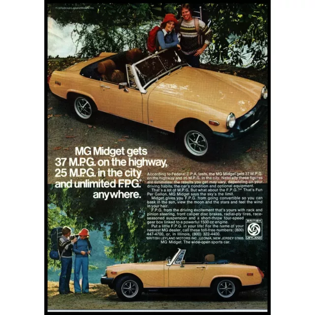 1976 MG Midget Convertible Roadster Vintage Print Ad Hiking Backpack Wall Art