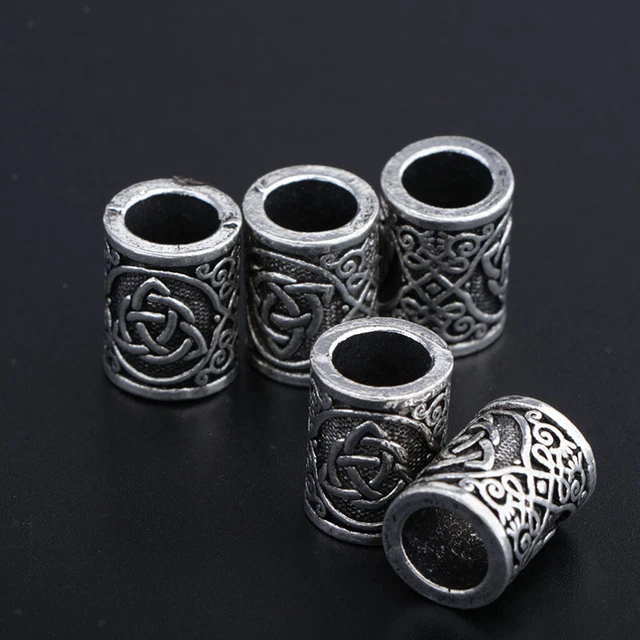 5 Stück Antik Silber Nordisch Wikinger Rune Perlen für Haar Bart DIY Schmuck