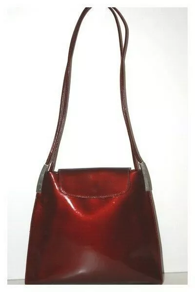 Texier Tasche Vintage Leder Lack Glänzend Rot Dunkel Reflets Griffe Dünne Tbe