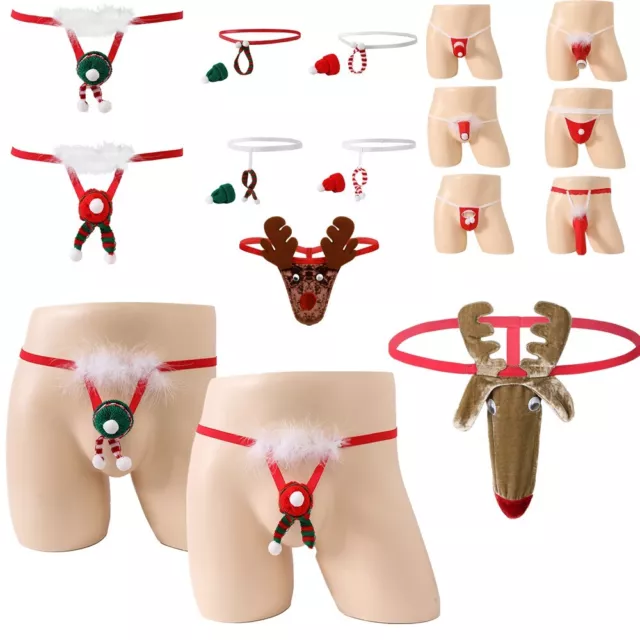 Mens Christmas Funny Briefs G-String Thongs Xmas Santa Underwear Bikini Panties 3