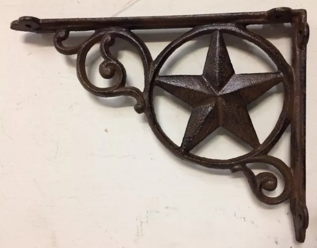 SET OF 2 WESTERN STAR SHELF BRACKET/BRACE, Antique Rustic Brown patina cast iron 2