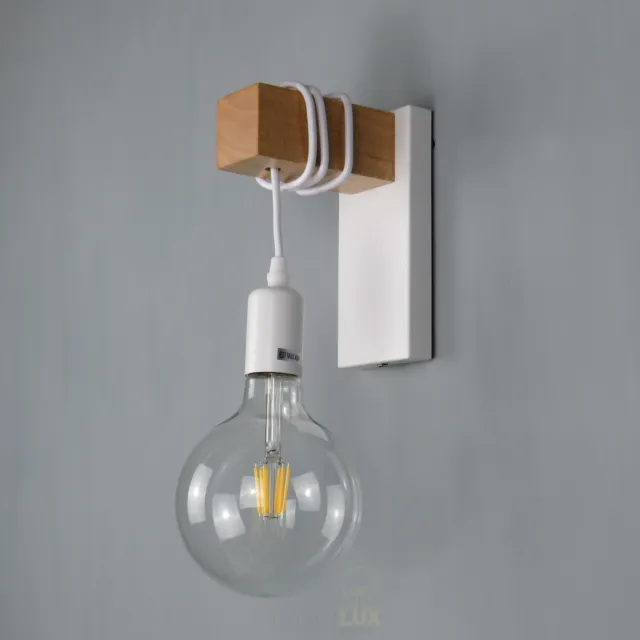 applique lampada da parete bianca legno design moderno industrial vintage E27