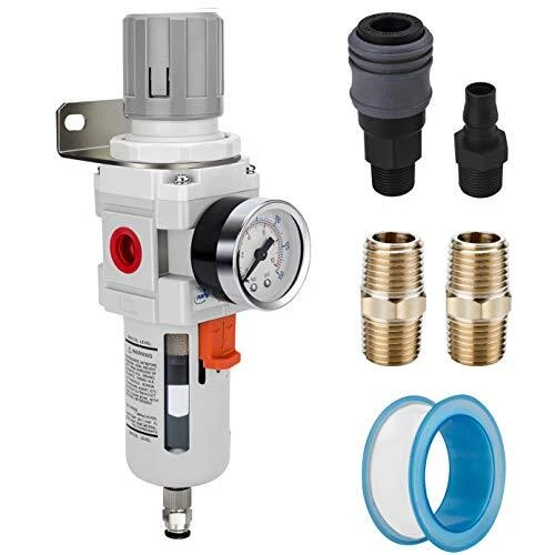 3/8" NPT Compressed Air Filter Regulator Combo Piggyback, 5 Micron Brass