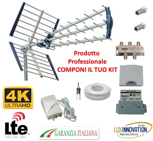 KIT ANTENNA TV Digitale Terrestre Per 4 Prese Tv Per Villetta O Casa Singola EUR 104,19 - IT - Foto 3