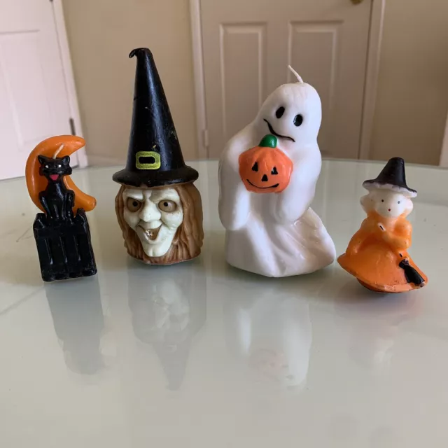 Vintage HALLOWEEN Candle Gurley BLACK CAT WITCH GHOST WITH JACK O LANTERN