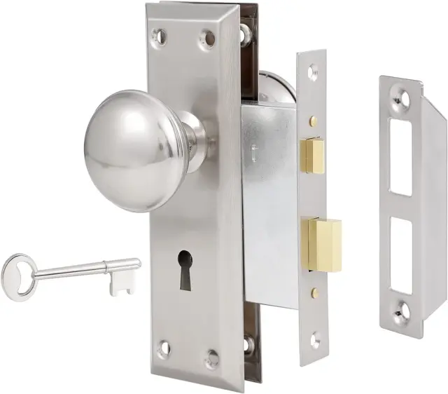 Mortise Lock Set for Interior Door, Vintage Door Knob with Lock and Skeleton Key