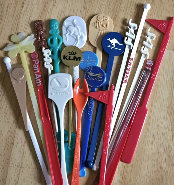 Vtg SWIZZLE STICKS Airlines Advertising Drink Stirrers Tiki Food Picks Barware