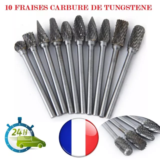 Assortiment 10 Fraises Lime Carbure De Tungstene Coupe Croisee Compatible Dremel