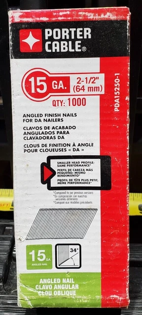Porter Cable 15GA Galvanized Angled Finish Nails 2.5" | 1000qty | PDA15250-1