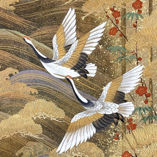 Elegante japanische Kakejiku-Schriftrolle „Kiefer, Bambus, Pflaume und...