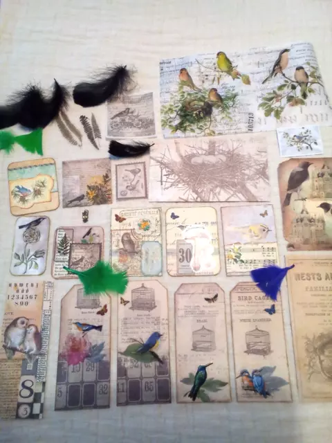 Handmade Bird Ephemera and Supplies for your Journal, 23 Pc.