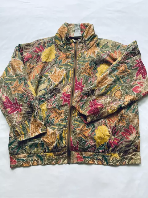 Vintage OUT BROOK Womens Large Silk Bomber Jacket Windbreaker Autumn Leaves