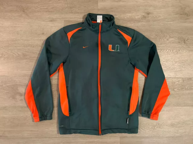 Nike Dri Fit Miami Hurricanes Track Jacket Mens Small Green Long Sleeve Full Zip
