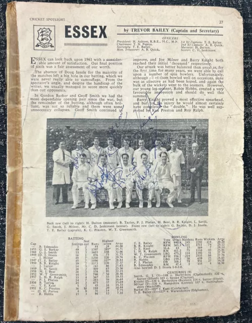 Signed X10 1962 Essex Derbyshire Cricket Club Autograph Magazine Page Geoff Smit