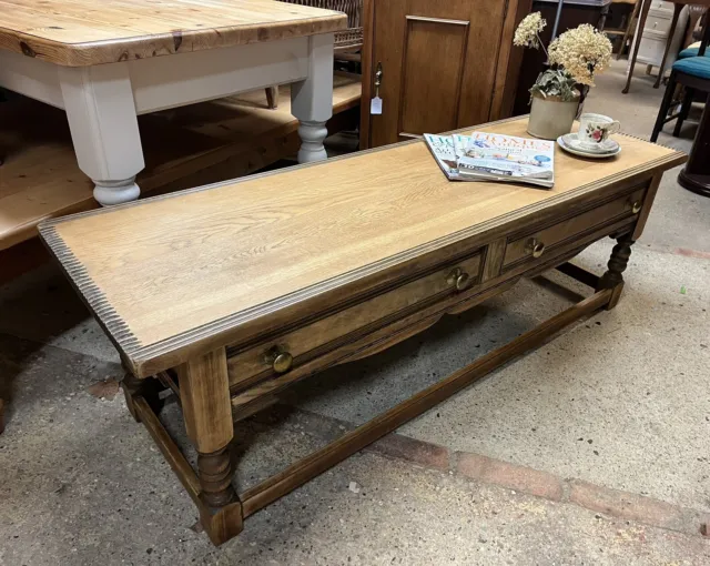 Long Two Drawer Oak Old Charm Coffee Table