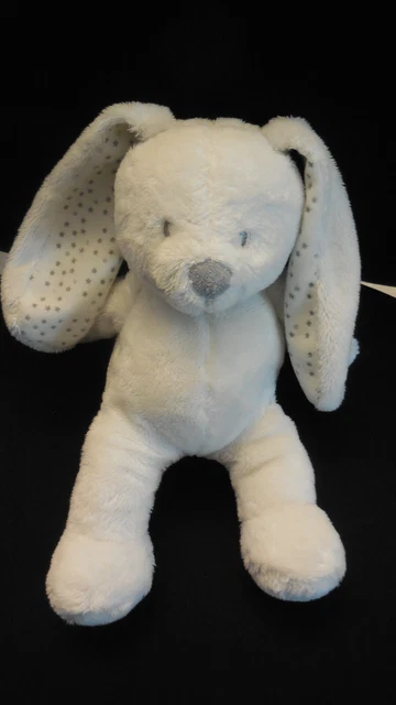 499/ doudou peluche lapin blanc étoiles gris VERTBAUDET 28cm - état NEUF -