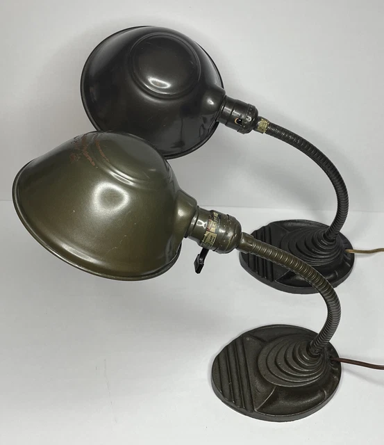 Vintage Eagle Goose Neck Desk Lamp Pair Cast Iron Base WORKS Deco Industrial