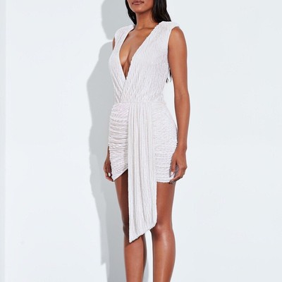 Peace And Love White Drape Sequinced Missguided Dress