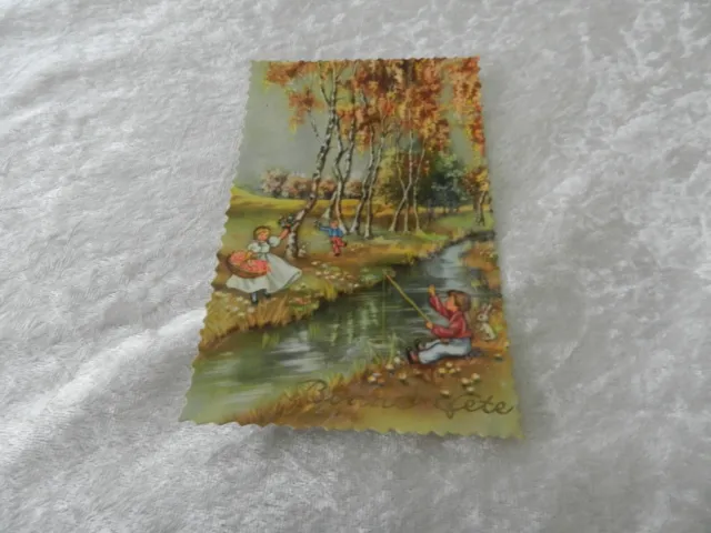 CPSM Happy Holiday Postcard / Fishing Scene / River
