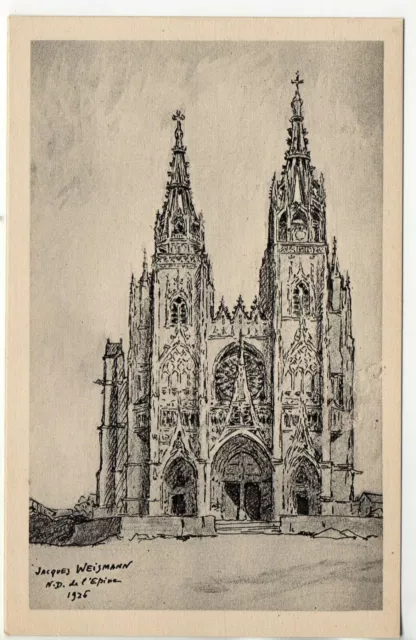 L' EPINE - Marne - CPA 51 - la façade de l'église Notre Dame J. Weismann 1926