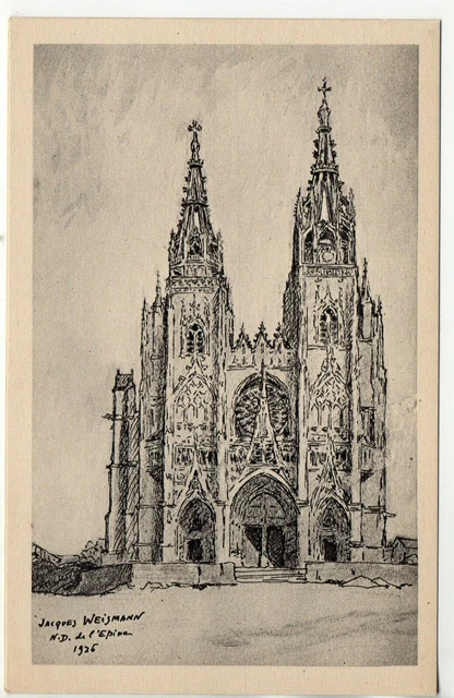 L' EPINE - Marne - CPA 51 - la façade de l'église Notre Dame J. Weismann 1926