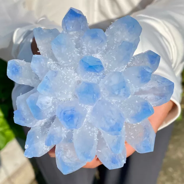 358G New Find sky blue Phantom Quartz Crystal Cluster Mineral Specimen Healing