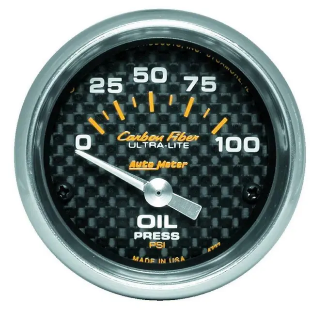 Auto Meter Carbon Fiber Series Oil Pressure Gauge 2-1/16" Electric 0-100 psi