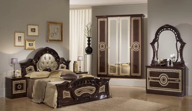 Chambre à Coucher Italienne Meuble Set Luxe Chesterfield 6tlg. Lit Lits, Armoire