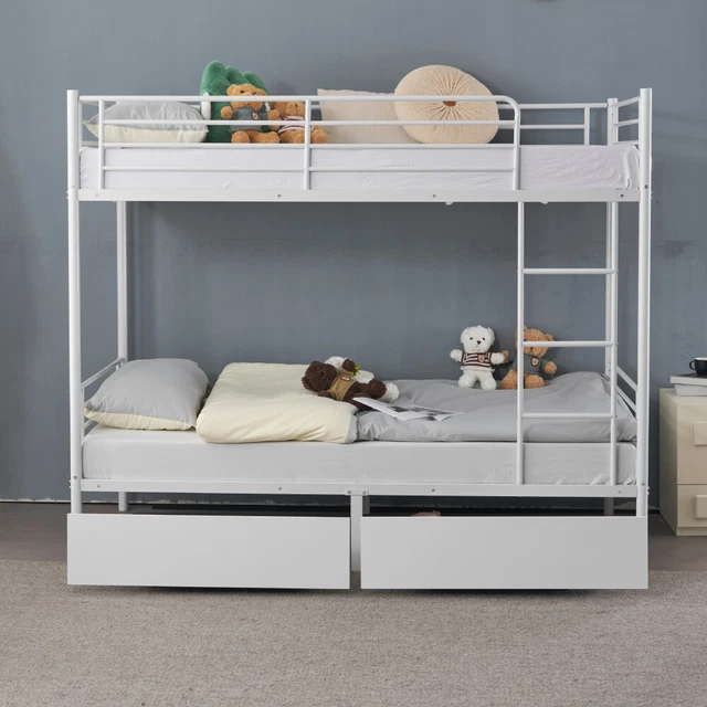 WHITE 3FT METAL Bunk Bed Frame Student Single Loft Sleeper Bed with Two