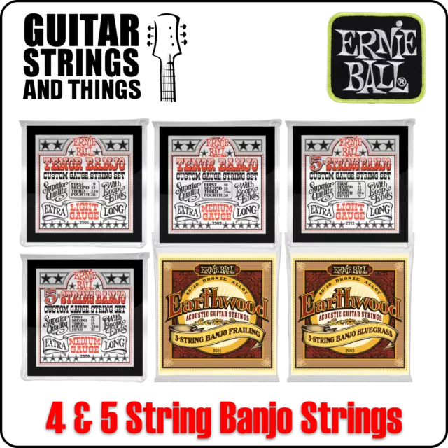 Ernie Ball Stainless Steel or 80/20 Bronze 4 & 5 String Banjo Strings