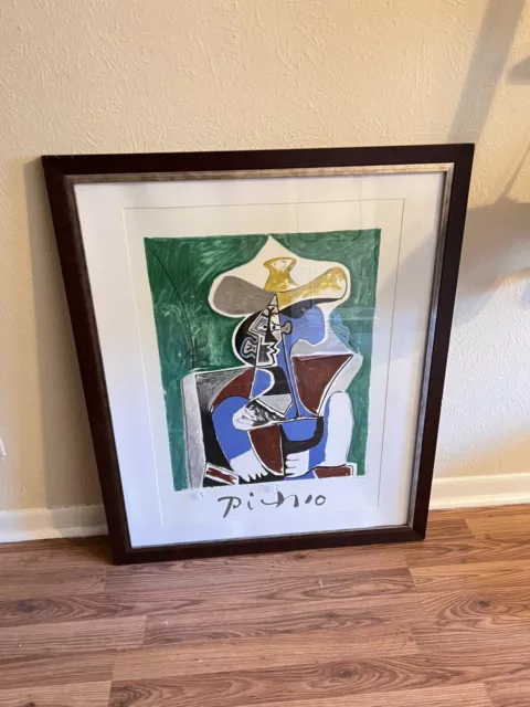 Picasso Busto con Sombrero Amarillo y Gris Litografía Patrimonio Firmado 1982 Marco Pablo