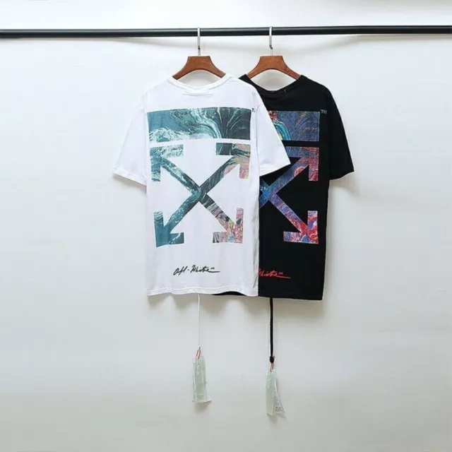 OW Off White T-Shirt Volcano Sea Oil Painting Arrow Print Short Sleeve Casual