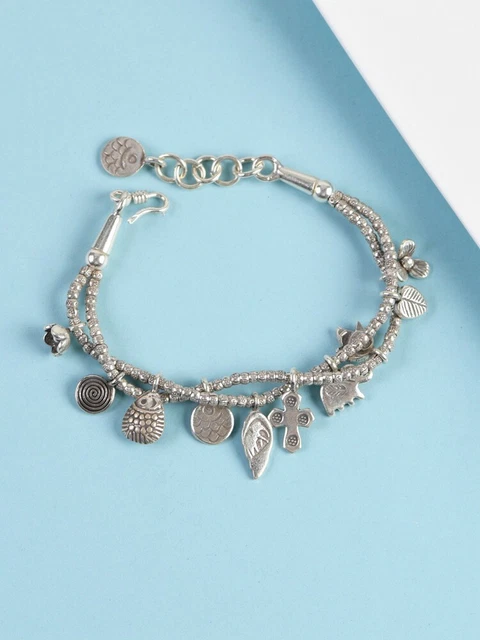 I05 Bracelet Perles en Argent Petit Pendentif Poisson Éléphant Spirale 925