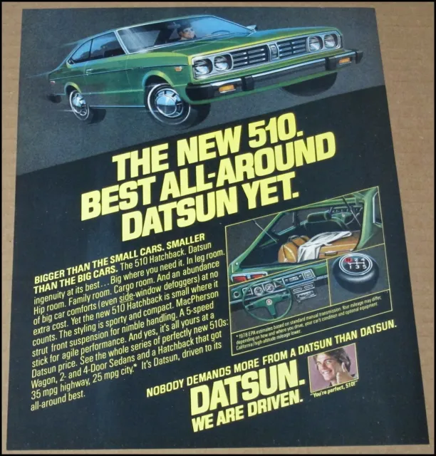 1978 Nissan Datsun 510 Print Ad Car Automobile Advertisement Puerto Rican Rums
