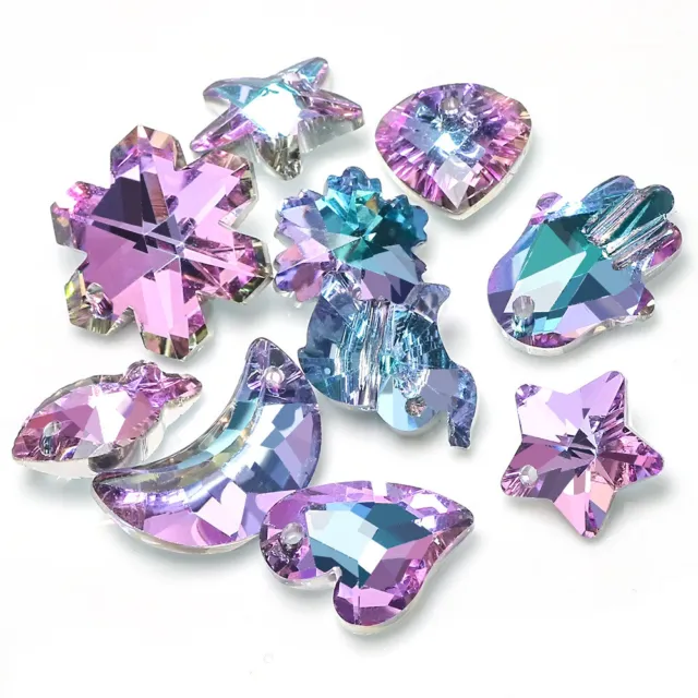 10pcs Colorful Faceted Cut Pointed Back Crystal Glass Loose Pendants Beads