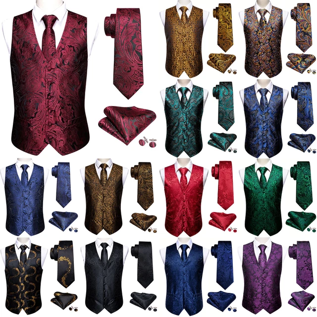 Mens Formal Wedding Waistcoat Paisley Floral Suit Vest Slim Tuxedo Silk Tie Set