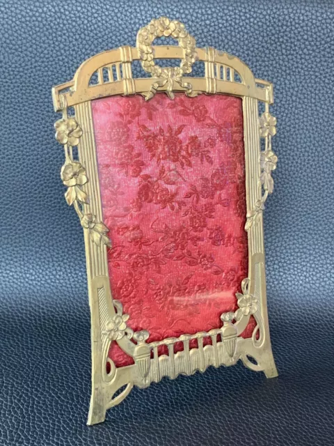 Antique French Rococo Style Desktop Photo Picture Frame Embossed Brass W/Easel