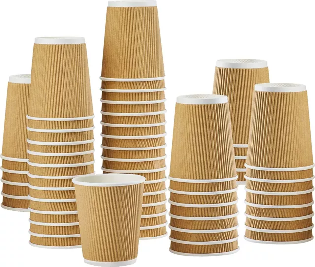 4/8/12/16oz Kraft Ripple Paper Cup Range Disposable Paper Coffee Cups With Lids