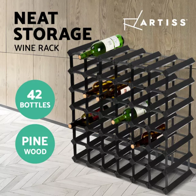 Artiss Wine Rack 42 Bottle Timber Wooden Storage Wall Racks Holders Cellar Black