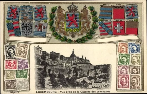 Präge Wappen Briefmarken Ak Luxembourg Luxemburg, Freiwilligenkaserne - 4152365
