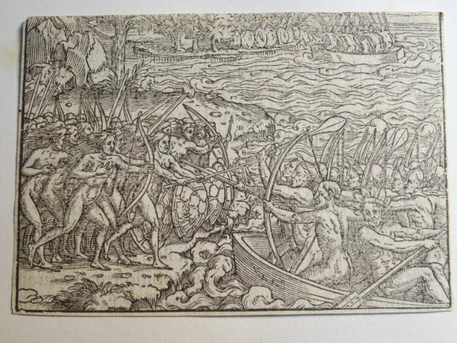 Jean COUSIN (1536?-1595) GRAVURE XVI BOIS BATAILLE AMAZONE AMERIQUE RENAISSANCE