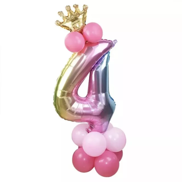 4th Birthday Rainbow Crown Balloon Stand Set 32" Princess Girls Party Age 4