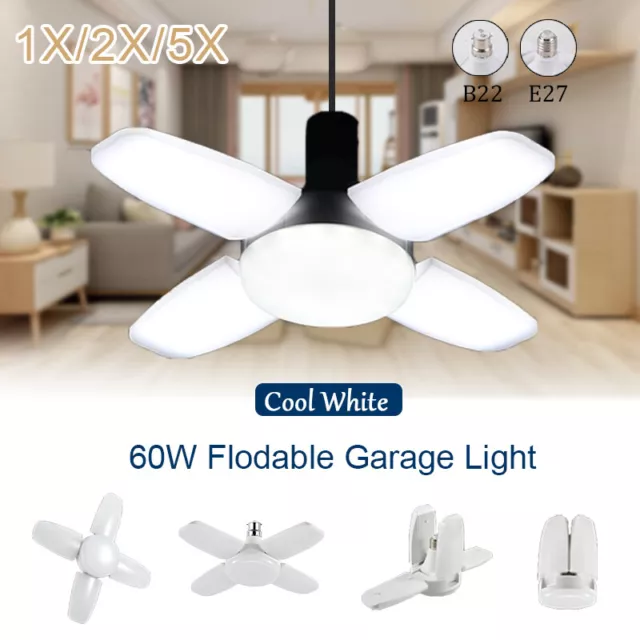 60W LED Garage Light Fan Blade Ceiling Lights B22/E27 Cool White Energy Saving