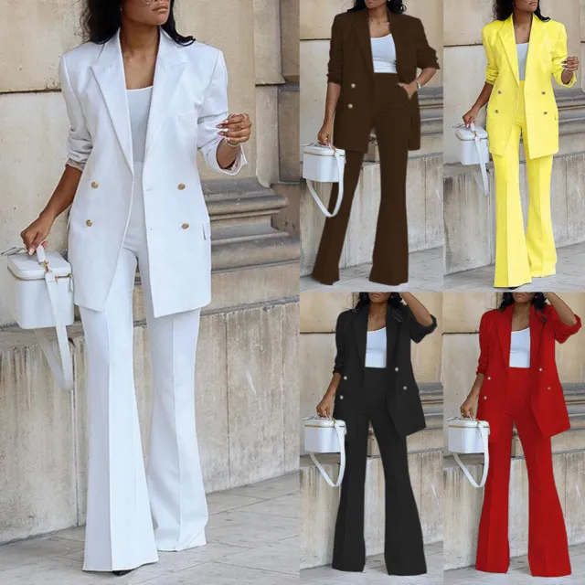 Women Blazer Suit Set Ladies Long Sleeve Formal Work Jacket Pants Suit Set 2pcs