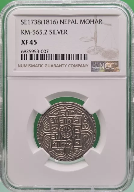 Se1738 (1816) Nepal 1 Mohar Silver Toned Ngc Xf 45 "Top Pop 1"