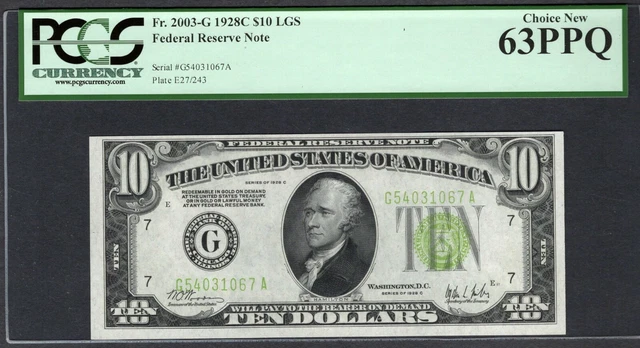 1928C $10 Chicago FRN PCGS 63 PPQ Fr.2003-G LGS Light Green Seal Item #80777133