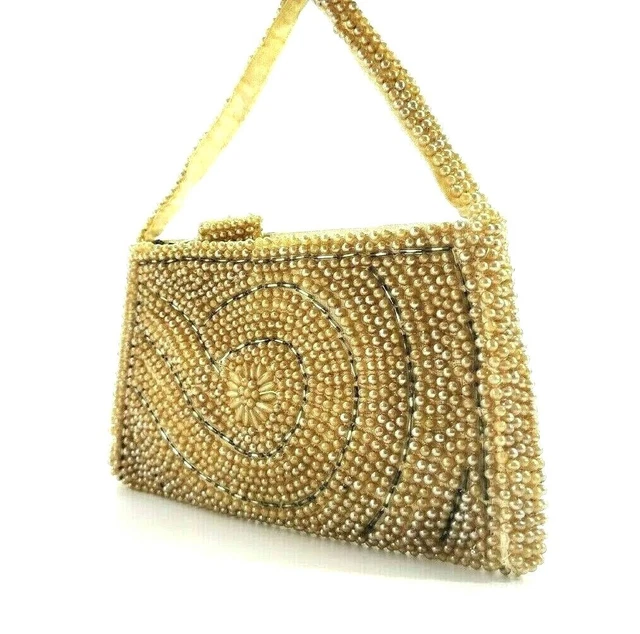 VTG La Regale Product  Japan Faux Pearl Beaded Zippered Essentials Purse